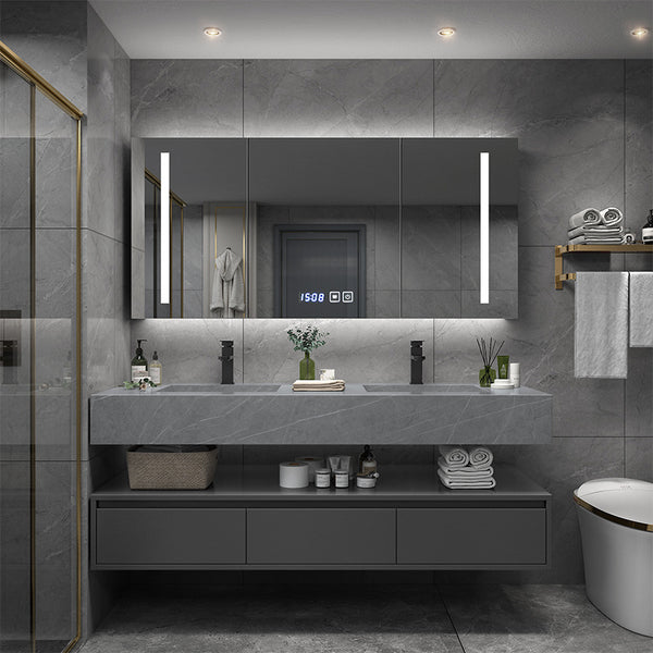 [Customized] Rock slab integrated basin bathroom cabinet hand washing washbasin cabinet combined bathroom smart mirror cabinet