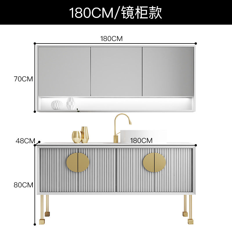 Oak bathroom cabinet Floor-to-ceiling light luxury washbasin cabinet Combined bathroom Hand washstand Bathroom mirror cabinet