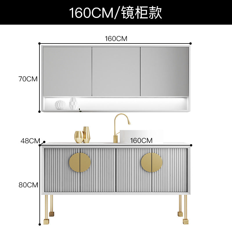 Oak bathroom cabinet Floor-to-ceiling light luxury washbasin cabinet Combined bathroom Hand washstand Bathroom mirror cabinet