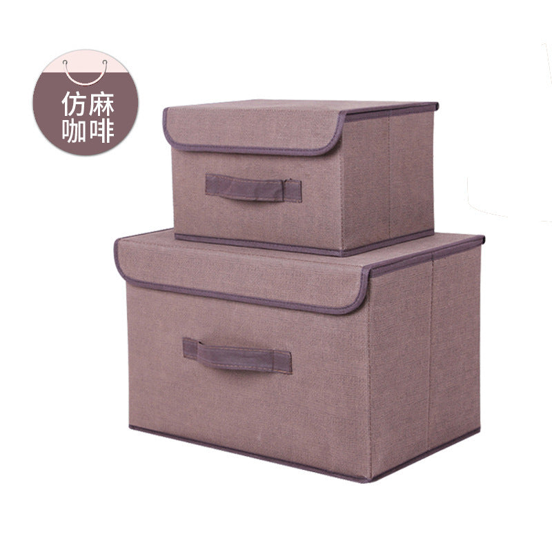 Imitation linen fabric storage box foldable clothing sundries portable dustproof storage box with lid folding storage box wholesale