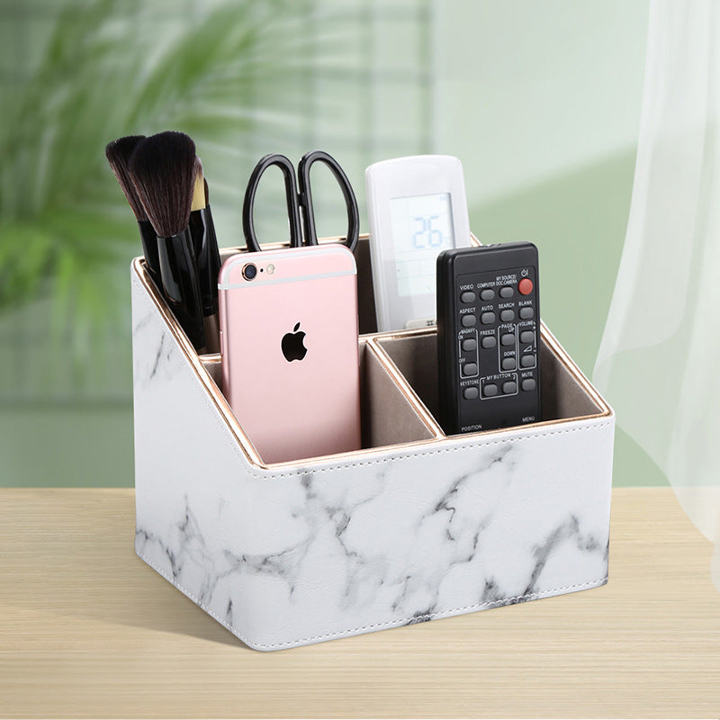Creative multi-functional table surface leather storage box imitation marble pattern Phnom Penh three-grid remote control storage office large pen holder