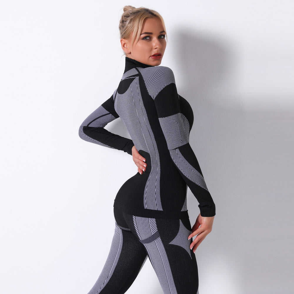 Clearance: european and american influencer-approved seamless knit sexy striped quick-dry yoga top - long sleeve activewear for running and fitness