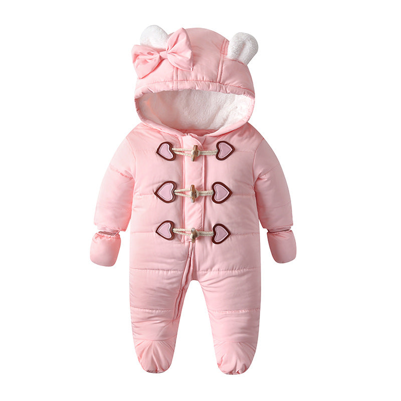 Ins baby winter clothing jumpsuit thickened quilted fleece-linedheattech baby cotton clothing children's clothing k-style hooded