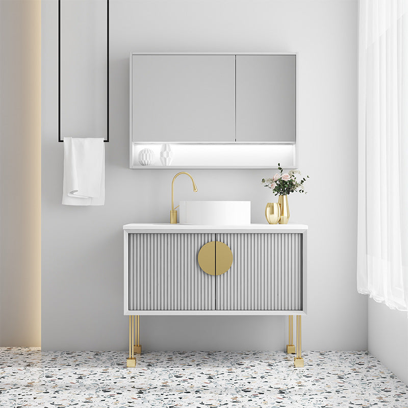 Oak bathroom cabinet Floor-to-ceiling light luxury washbasin cabinet Combined bathroom Hand washstand Bathroom mirror cabinet