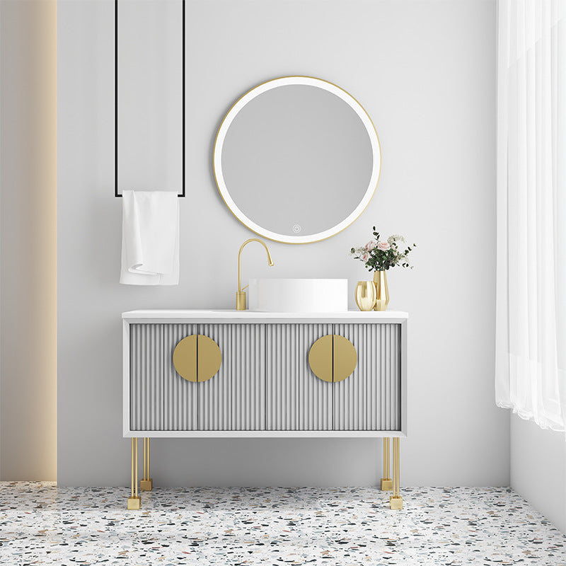 Oak bathroom cabinet Floor-to-ceiling light luxury washbasin cabinet Combined bathroom Hand washstand Bathroom mirror cabinet