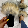 Wholesale indoor/outdoor faux fox fur slippers - women's warm one-strap fuzzy slippers - dropshipping available