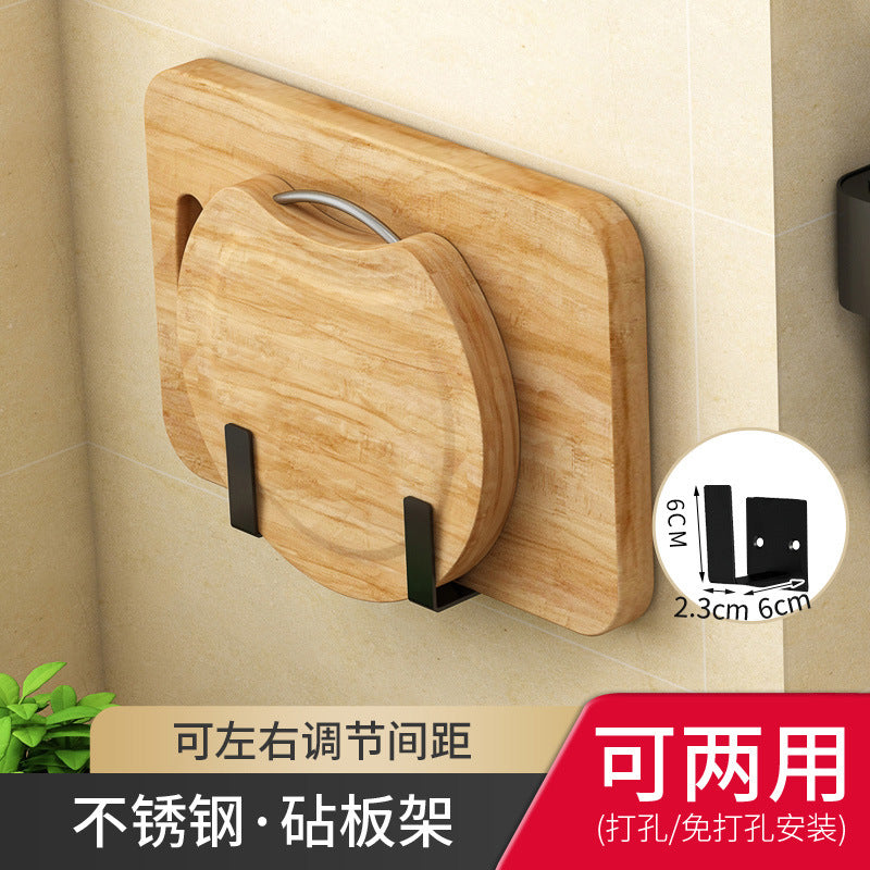 No punching kitchen rack wall-mounted black space aluminum multi-functional knife holder supplies seasoning rack storage rack