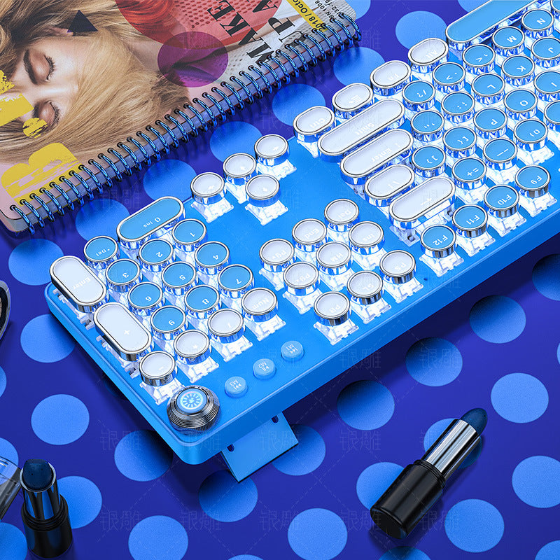 Genuine mechanical keyboard green axis girls popular girl heart pink blue round button game punk cross-border private model wholesale