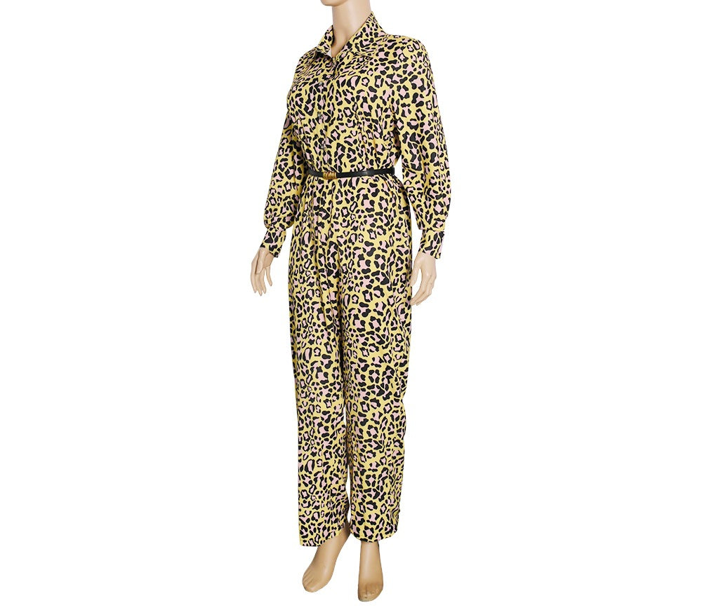 African women's plus size european and american cross-border sourcing slimming loose leopard print fashion casual jumpsuit with belt
