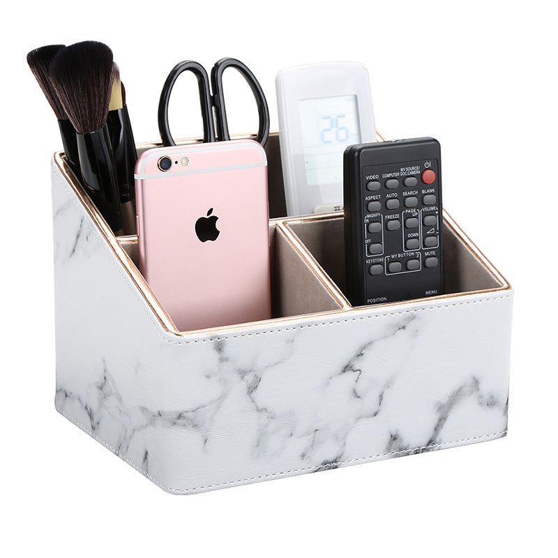 Creative multi-functional table surface leather storage box imitation marble pattern Phnom Penh three-grid remote control storage office large pen holder