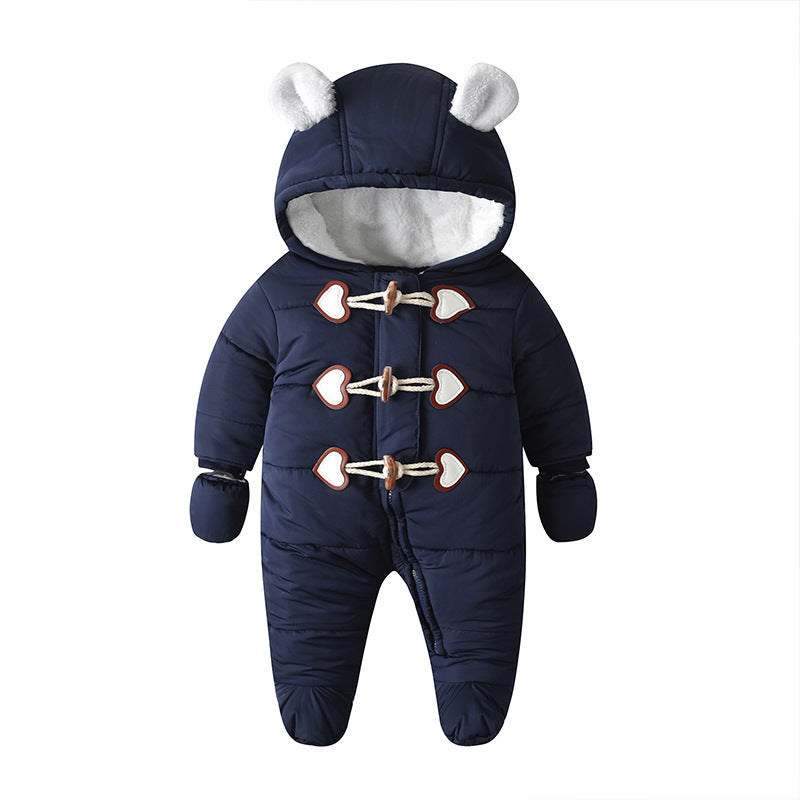 Customized export baby casual winter clothes, quilted and fleece-lined warm cotton-padded overalls, versatile baby and toddler clothing