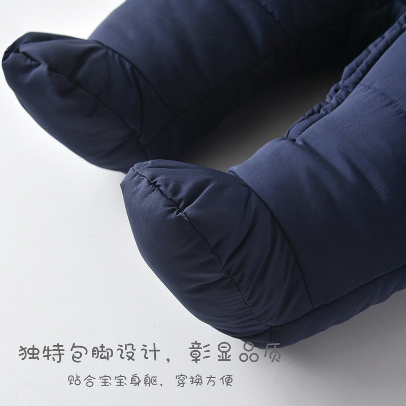 Ins baby winter clothing jumpsuit thickened quilted fleece-linedheattech baby cotton clothing children's clothing k-style hooded
