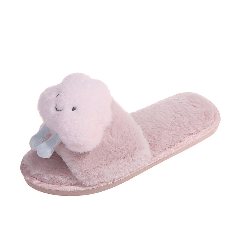 Furry slippers women's flats clouds 2024 fall and winter new arrival one-line outwear home casual plaid warmth furry slippers women