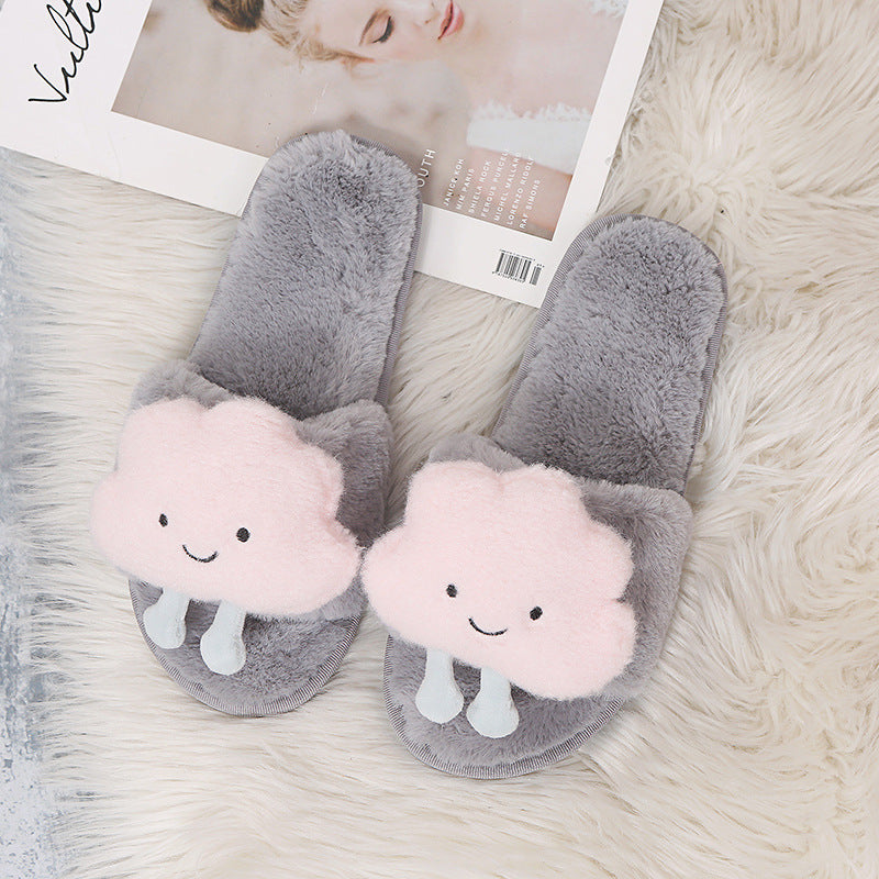 Furry slippers women's flats clouds 2024 fall and winter new arrival one-line outwear home casual plaid warmth furry slippers women