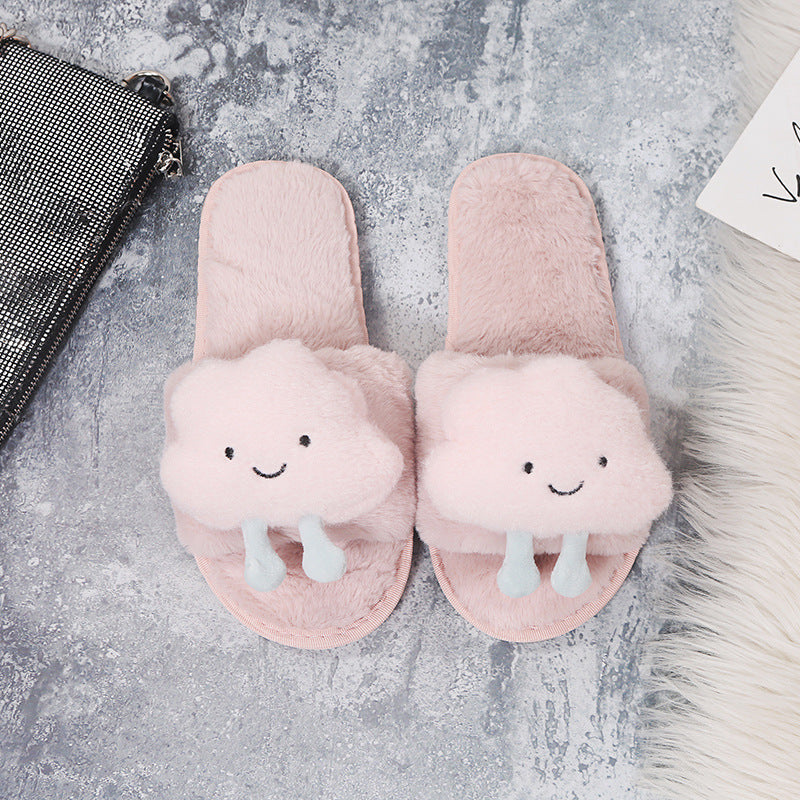 Furry slippers women's flats clouds 2024 fall and winter new arrival one-line outwear home casual plaid warmth furry slippers women