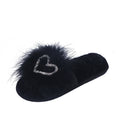 Fuzzy slippers women's 2024 autumn/winter new korean style fashionable outdoor wear one-strap flat heart-shaped rhinestone fuzzy slippers