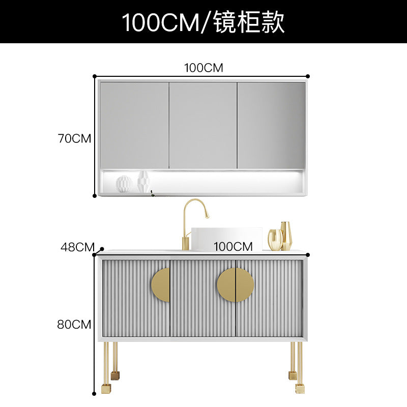 Oak bathroom cabinet Floor-to-ceiling light luxury washbasin cabinet Combined bathroom Hand washstand Bathroom mirror cabinet