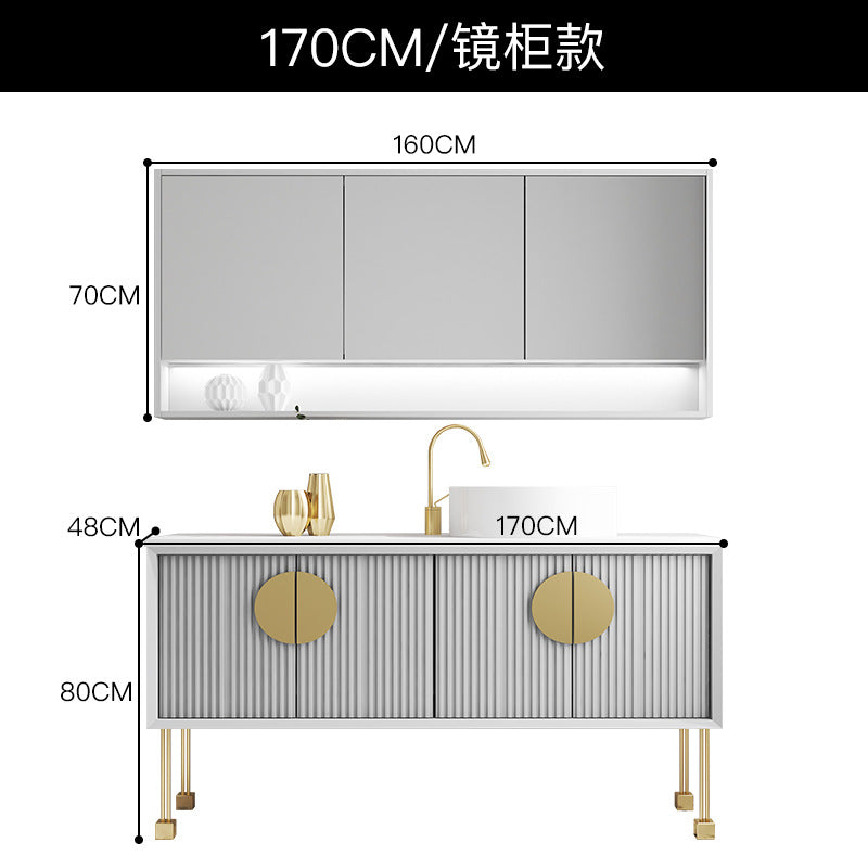 Oak bathroom cabinet Floor-to-ceiling light luxury washbasin cabinet Combined bathroom Hand washstand Bathroom mirror cabinet