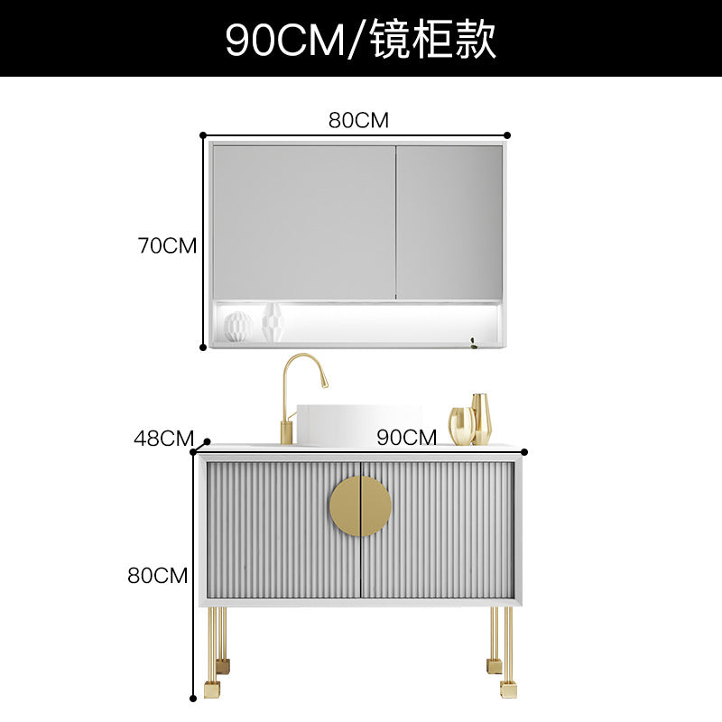 Oak bathroom cabinet Floor-to-ceiling light luxury washbasin cabinet Combined bathroom Hand washstand Bathroom mirror cabinet