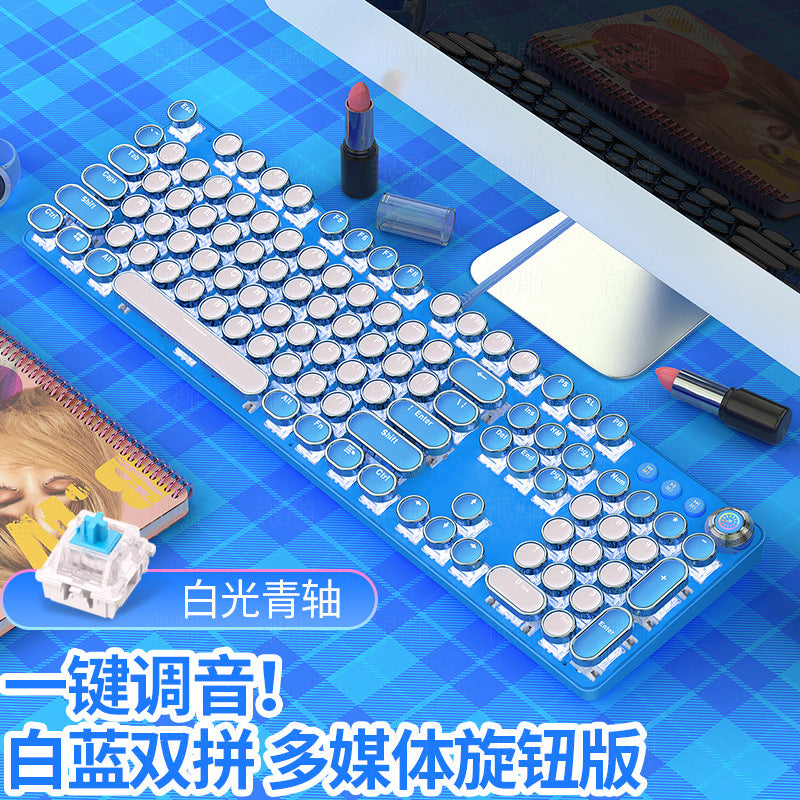 Genuine mechanical keyboard green axis girls popular girl heart pink blue round button game punk cross-border private model wholesale