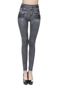 Tv shopping outwearprinting brushed fleece-lined women's imitation denim bottom pants with real flap pocket pants legging