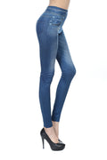 Tv shopping outwearprinting brushed fleece-lined women's imitation denim bottom pants with real flap pocket pants legging