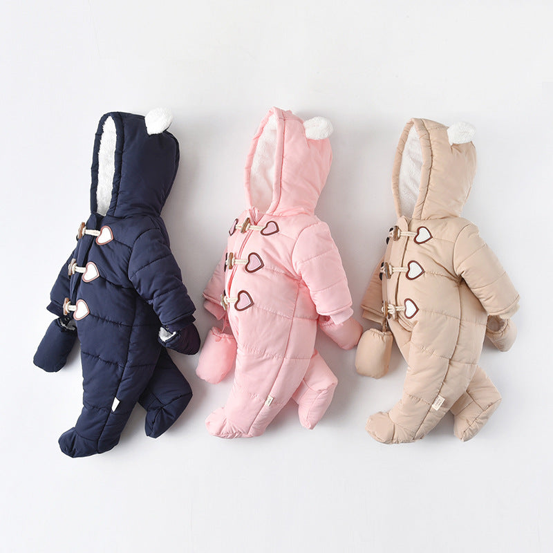 Ins baby winter clothing jumpsuit thickened quilted fleece-linedheattech baby cotton clothing children's clothing k-style hooded