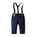 Exportfall and winternew arrivalchildren's clothingsuitboys single flap pocket pantscolorblockgentlemansuitkids shirtlong sleeves suspenders