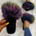 Wholesale indoor/outdoor faux fox fur slippers - women's warm one-strap fuzzy slippers - dropshipping available