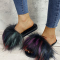 Wholesale indoor/outdoor faux fox fur slippers - women's warm one-strap fuzzy slippers - dropshipping available