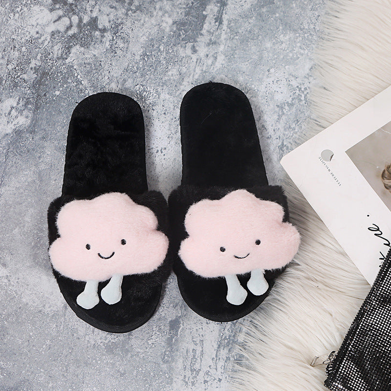 Furry slippers women's flats clouds 2024 fall and winter new arrival one-line outwear home casual plaid warmth furry slippers women