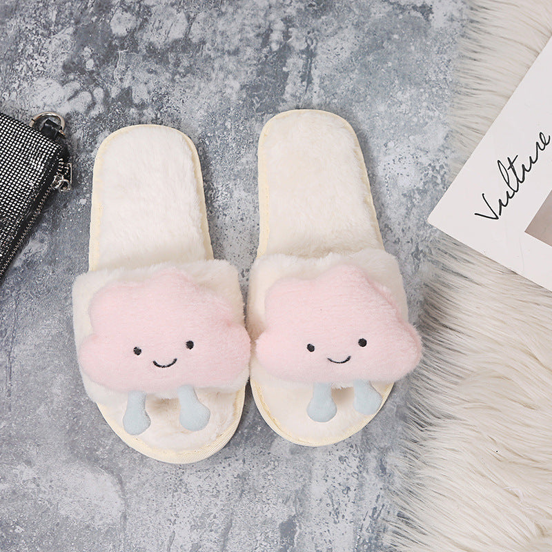 Furry slippers women's flats clouds 2024 fall and winter new arrival one-line outwear home casual plaid warmth furry slippers women