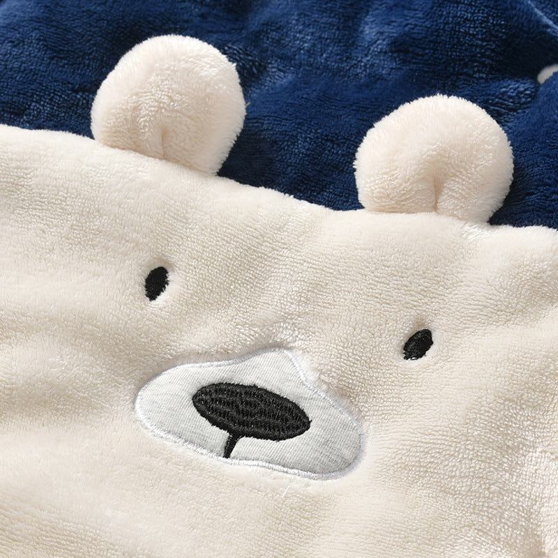 Newborn baby winter romper - bear embroidered, thickened hooded onesie, long sleeve baby crawling suit