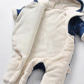 Newborn baby winter romper - bear embroidered, thickened hooded onesie, long sleeve baby crawling suit