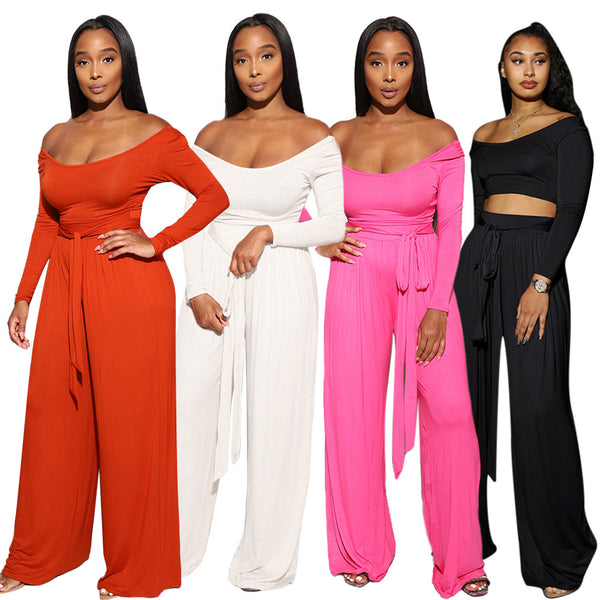 H160 European and American autumn and winter supply long-sleeved solid color loose women's sexy casual straight-leg pants set nightclub clothes