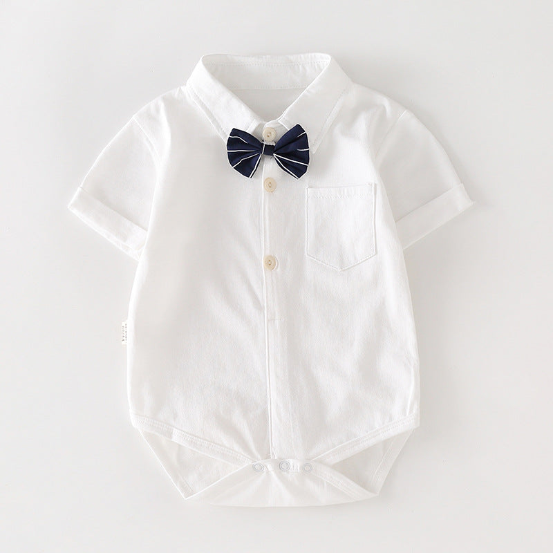 Triangle bag butt shirt short-sleeved baby jumpsuit summer lapel newborn khaki baby clothes one-piece triangle crawl
