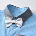 Export boys' summer suitkids gentleman's single flap pocket pants short sleeve t-shirt suspender shorts two-piece set children's clothing wholesale
