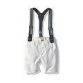 Export boys' summer suitkids gentleman's single flap pocket pants short sleeve t-shirt suspender shorts two-piece set children's clothing wholesale