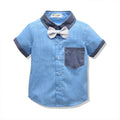 Export boys' summer suitkids gentleman's single flap pocket pants short sleeve t-shirt suspender shorts two-piece set children's clothing wholesale