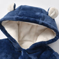 Newborn baby winter romper - bear embroidered, thickened hooded onesie, long sleeve baby crawling suit