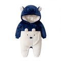 Newborn baby winter romper - bear embroidered, thickened hooded onesie, long sleeve baby crawling suit