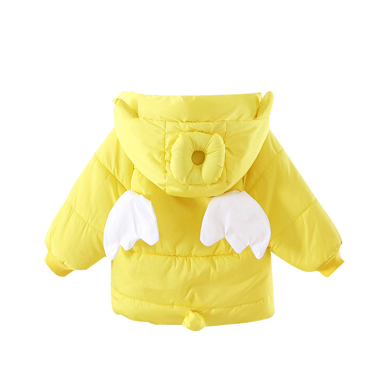 Girls' winter padded cotton coat, cute baby girl's padded jacket, 6-year-old girl's padded cotton coat with moving wings, one-piece winter outfit