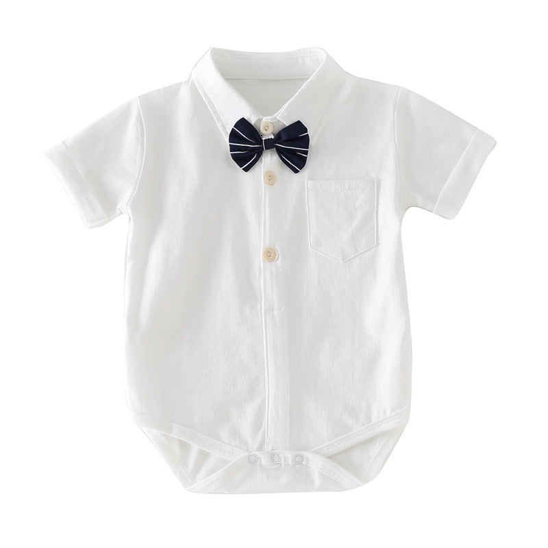 Triangle bag butt shirt short-sleeved baby jumpsuit summer lapel newborn khaki baby clothes one-piece triangle crawl