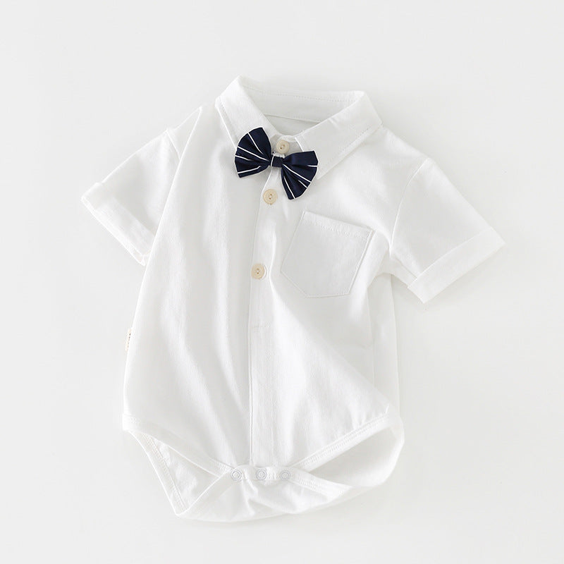 Triangle bag butt shirt short-sleeved baby jumpsuit summer lapel newborn khaki baby clothes one-piece triangle crawl