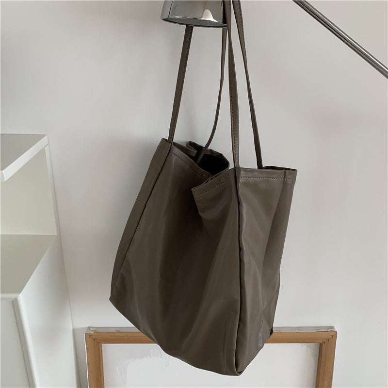 Bag Women's Bag New 2020 Crossbody Shoulder Bag Large Capacity Soft Leather Shopping Bag Versatile Solid Color Tote Bag