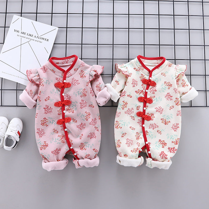 Newborn spring/autumn romper, baby girl chinese style full month outfit, infant winter warm cotton outing clothes