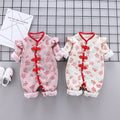 Newborn spring/autumn romper, baby girl chinese style full month outfit, infant winter warm cotton outing clothes