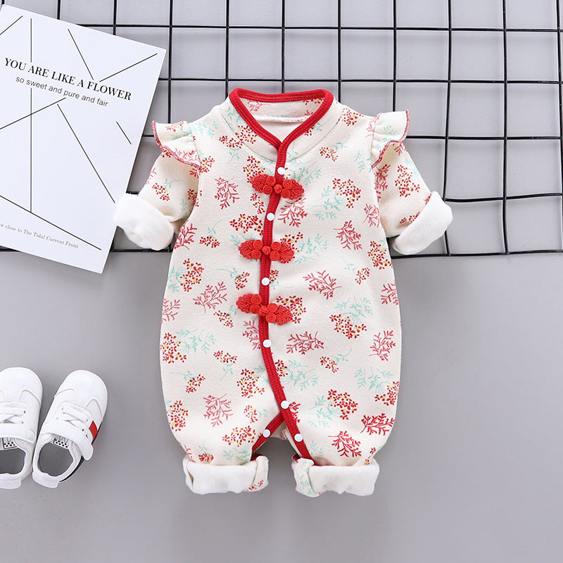 Newborn spring/autumn romper, baby girl chinese style full month outfit, infant winter warm cotton outing clothes