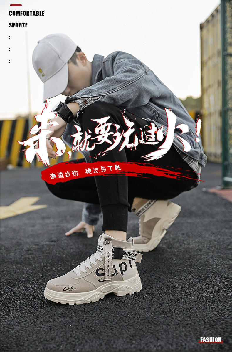 2025 men's martin boots: new autumn high-top british style casual work shoes, mid-top cotton shoes for winter