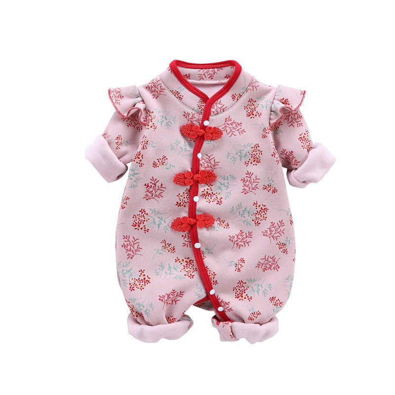 Newborn spring/autumn romper, baby girl chinese style full month outfit, infant winter warm cotton outing clothes